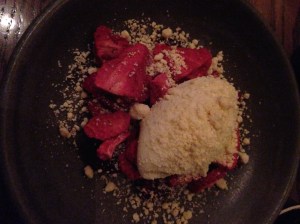 Strawberries, white chocolate & hay ice cream