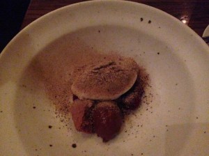 Soft chocolate, morello cherry, milk sorbet & malt