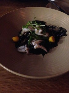 cuttlefish, tonatto, beans, pickled apple