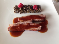 Duck with raspberry sauce and lentils at Grisini