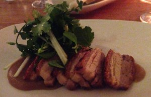 Confit pork belly, ginger & apple sauce, coriander