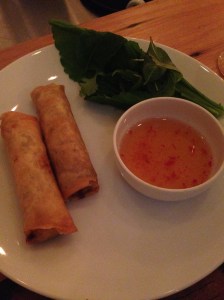Spring rolls, mustard leaves, herbs