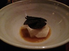 Salt baked Celeriac, Spit roast Chicken essence & Black Truffle