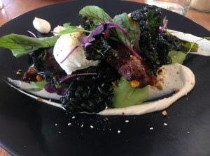 Special K - Kale & corn fritters w tahini yoghurt, avocado, poached eggs & szechuan dukkah & crispy kale