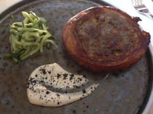 Lamb sausage roll, cucumber pickle, garlic, anchovy
